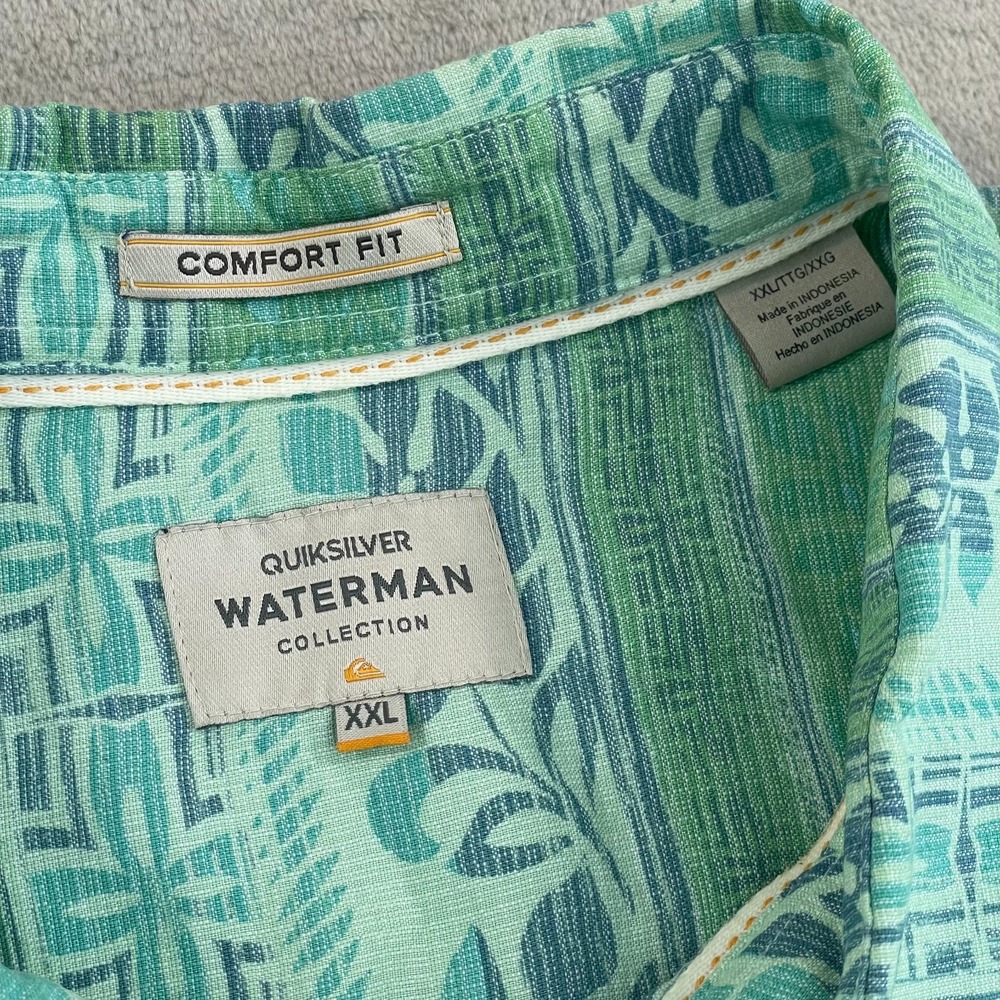 Quiksilver Waterman Shirt Men 2XL Multi Tribal Floral Hawaiian Short Sleeve NWOT - Picture 2 of 8